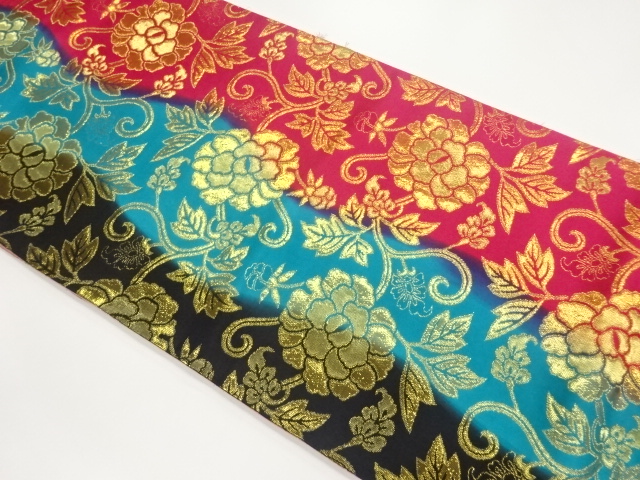 JAPANESE FUKURO OBI / REVERSIBLE / WOVEN FLOWER ARABESQUE